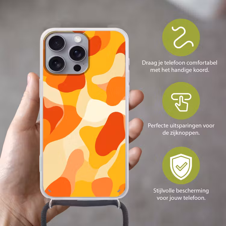 Abstract - Vormen - Oranje Hoesje iPhone 16 Pro Max met koord klein -sfeer2_NL