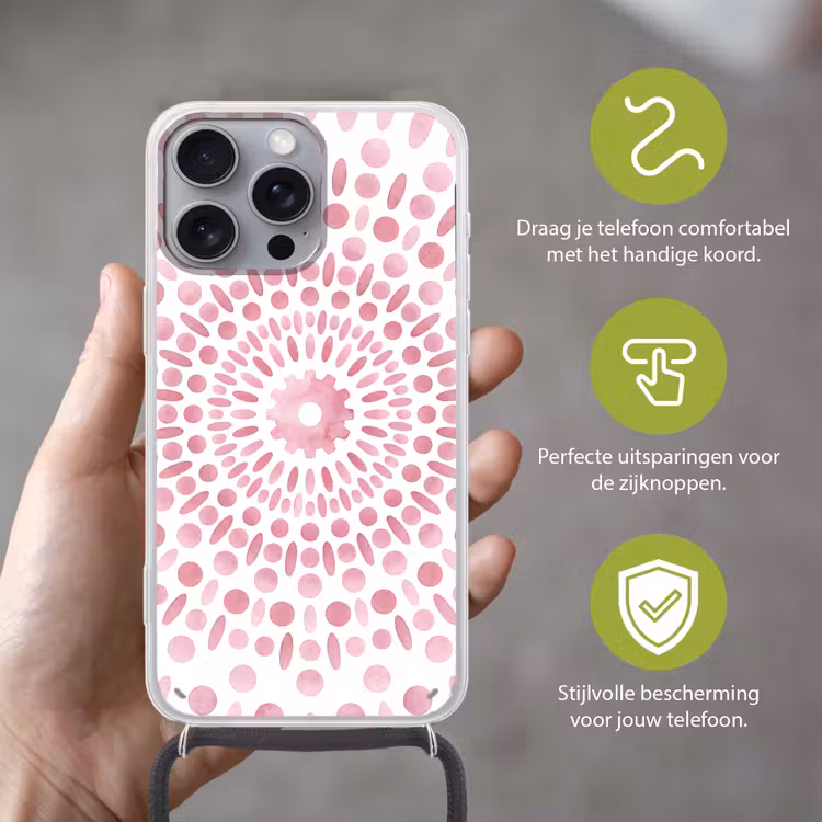 Abstract - Vormen - Patroon - Aquarel - Roze Hoesje iPhone 16 Pro Max met koord klein -sfeer2_NL