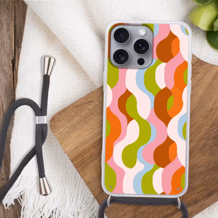 Abstract - Vormen - Roze Hoesje iPhone 16 Pro Max met koord klein -sfeer4