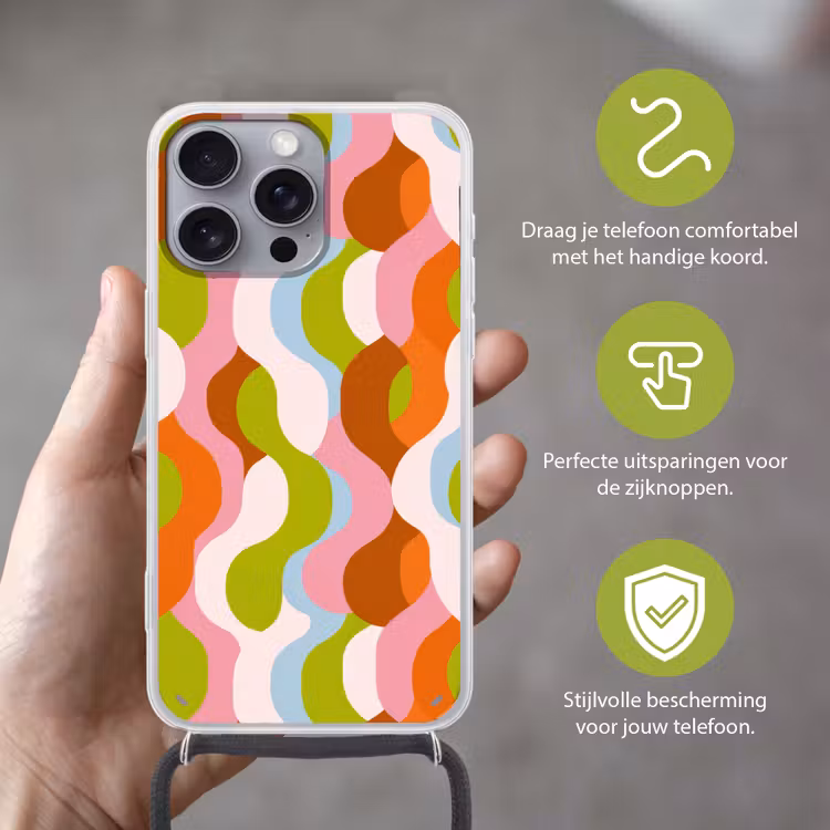 Abstract - Vormen - Roze Hoesje iPhone 16 Pro Max met koord klein -sfeer2_NL