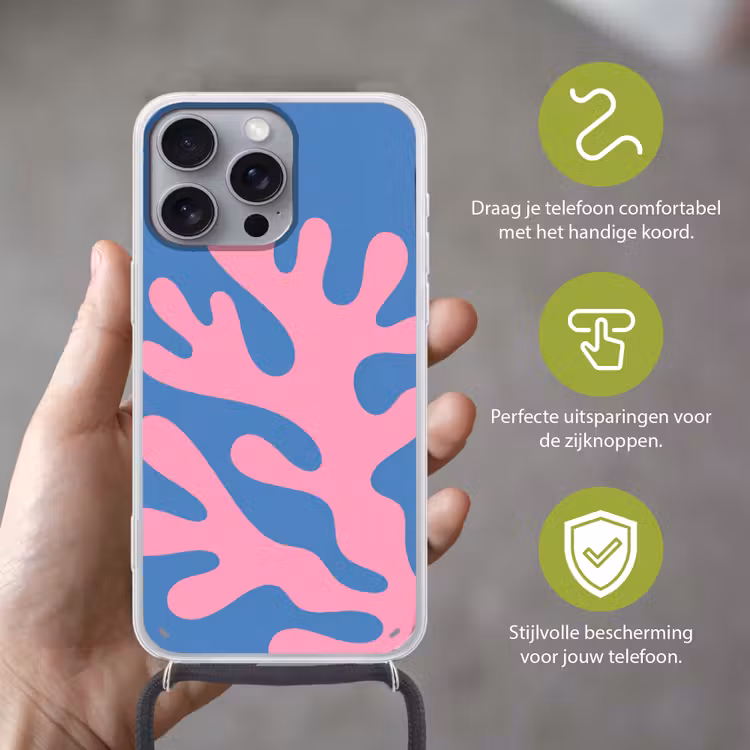 Abstract - Vormen - Roze - Blauw Hoesje iPhone 16 Pro Max met koord klein -sfeer2_NL