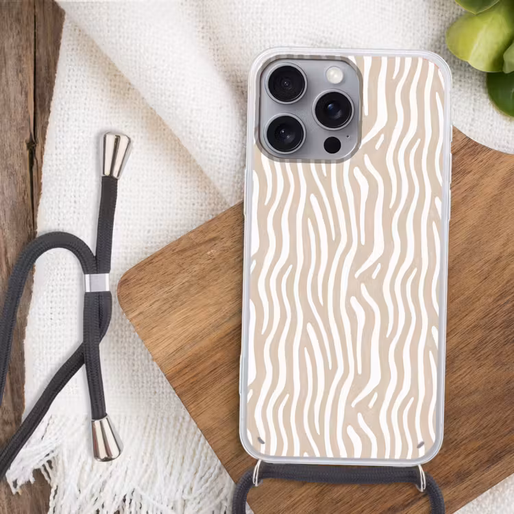 Abstract - Zebra - Beige Hoesje iPhone 16 Pro Max met koord klein 804 -sfeer4