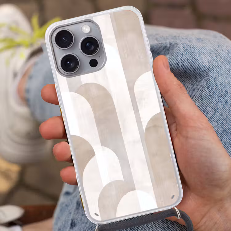 Abstracte bogen - Modern - Beige Hoesje iPhone 16 Pro Max met koord klein -sfeer3