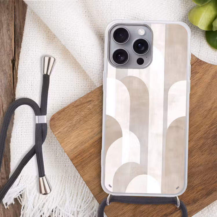 Abstracte bogen - Modern - Beige Hoesje iPhone 16 Pro Max met koord klein -sfeer4