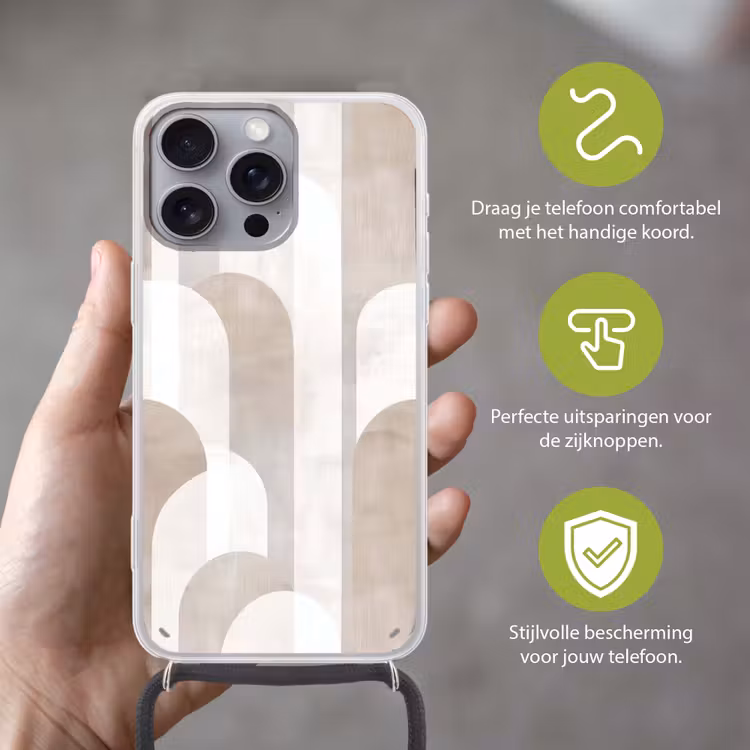 Abstracte bogen - Modern - Beige Hoesje iPhone 16 Pro Max met koord klein -sfeer2_NL