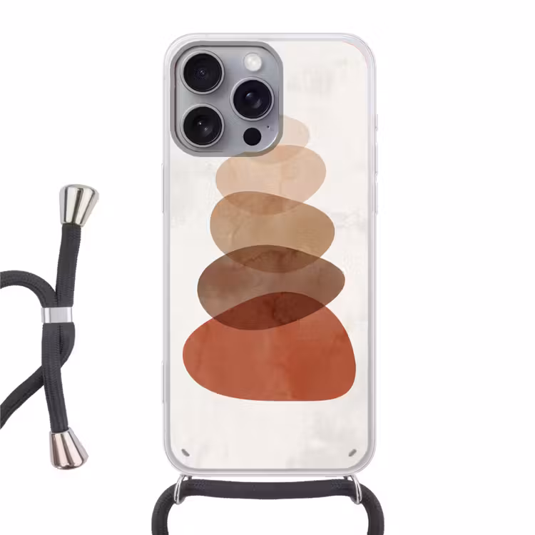 Abstractie - Gestapeld - Balans - Modern - Aardetinten Hoesje iPhone 16 Pro Max met koord klein -3d