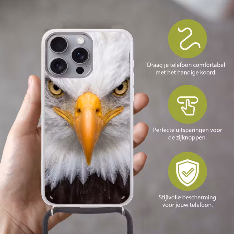 Amerikaans - Zeearend - Portret - Geel Hoesje iPhone 16 Pro Max met koord klein -sfeer2_NL