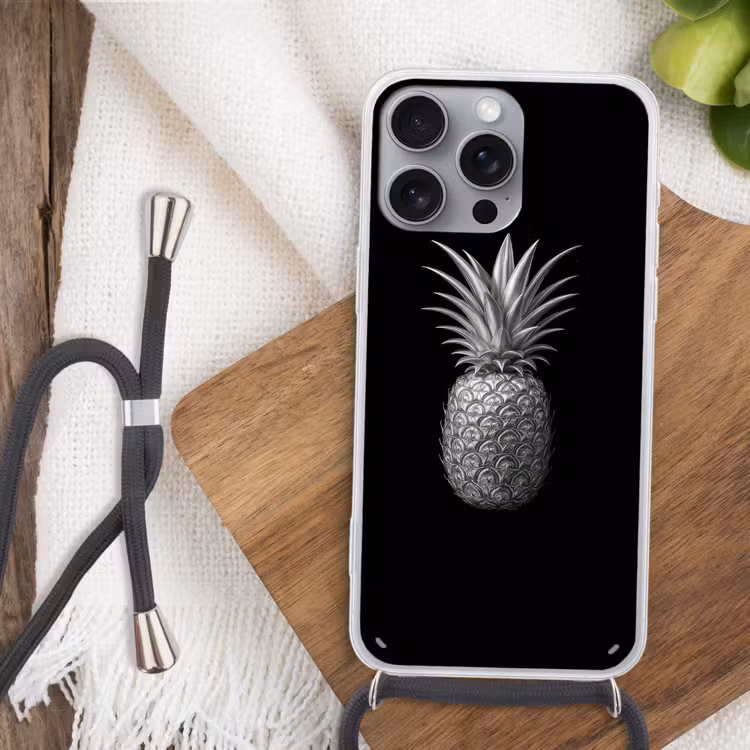 Ananas - Gedetailleerd - Bladeren Hoesje iPhone 16 Pro Max met koord klein -sfeer4