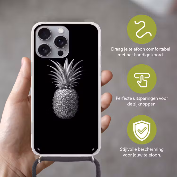 Ananas - Gedetailleerd - Bladeren Hoesje iPhone 16 Pro Max met koord klein -sfeer2_NL
