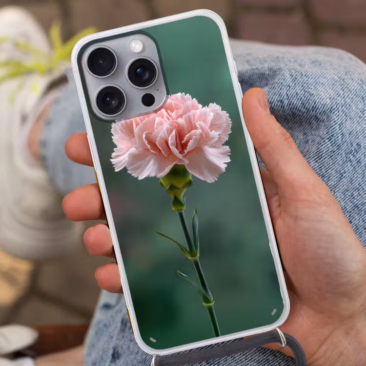Anjer - Roze - Bloemblaadjes Hoesje iPhone 16 Pro Max met koord klein -sfeer3