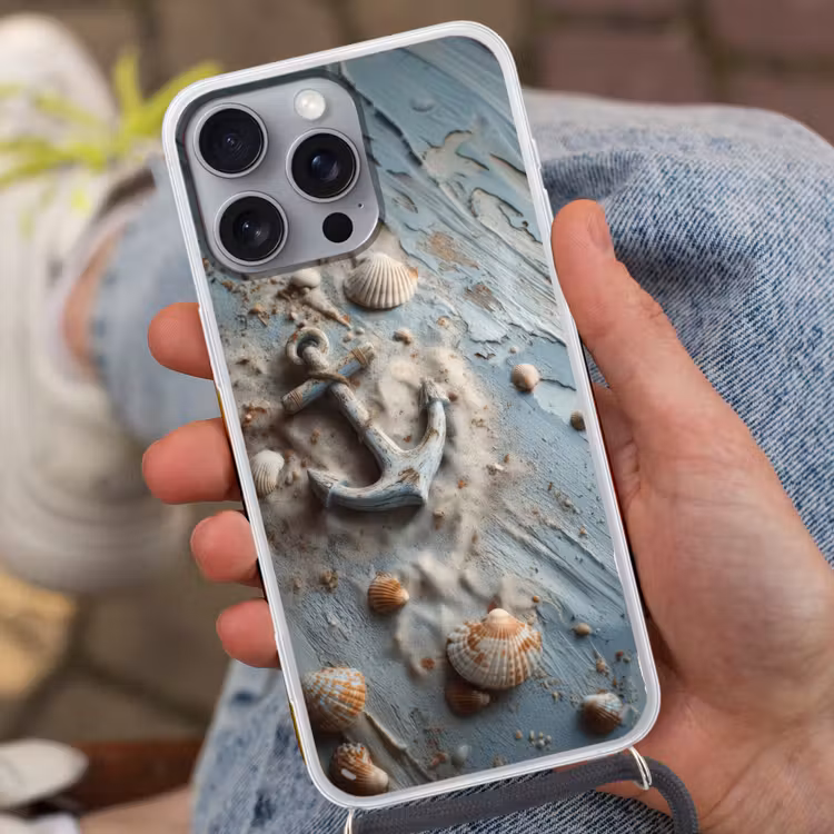 Anker - Hout - Schelpen - Zand Hoesje iPhone 16 Pro Max met koord klein -sfeer3