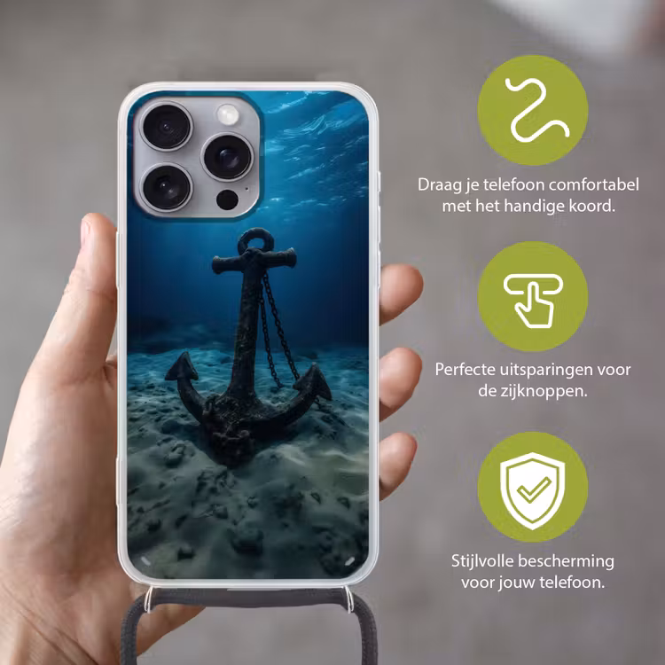 Anker - Ijzer - Zeebodem - Zand Hoesje iPhone 16 Pro Max met koord klein -sfeer2_NL