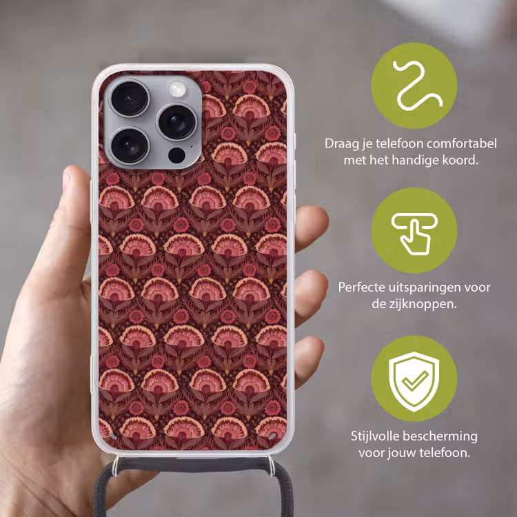 Antiek - Bloemen - Kleurrijk Hoesje iPhone 16 Pro Max met koord klein 804 -sfeer2_NL
