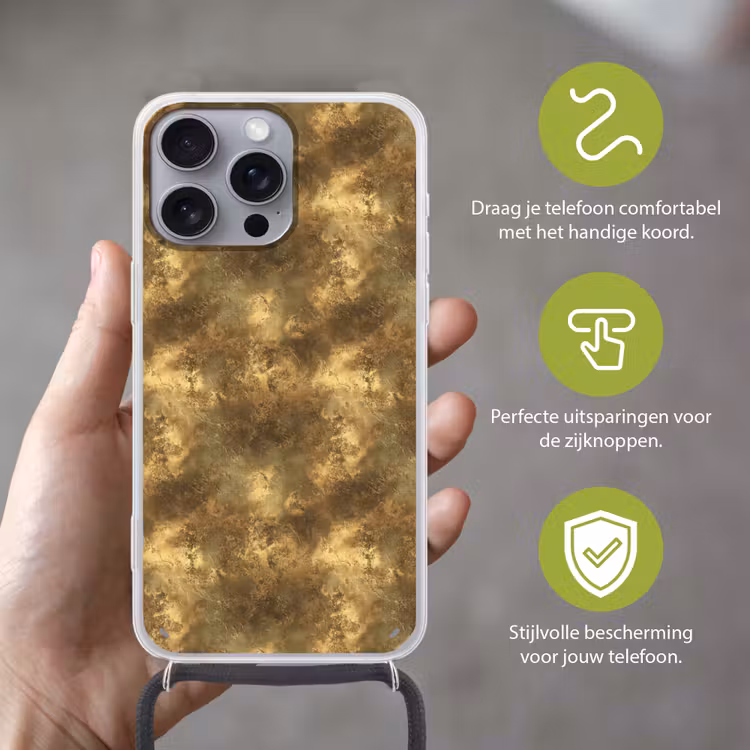 Antiek - Metaallook - Goud Hoesje iPhone 16 Pro Max met koord klein 804 -sfeer2_NL