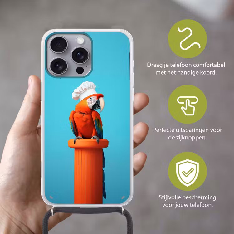 Ara - Koksmuts - Sokkel - Grappig Hoesje iPhone 16 Pro Max met koord klein -sfeer2_NL