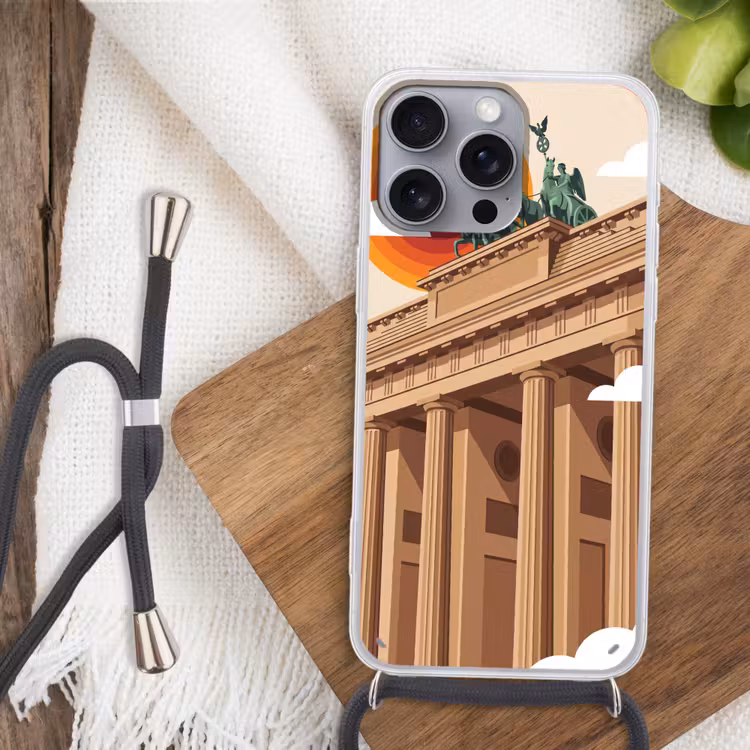 Architectuur - Brandenburg - Berlijn - Zonsondergang - Historisch Hoesje iPhone 16 Pro Max met koord klein -sfeer4