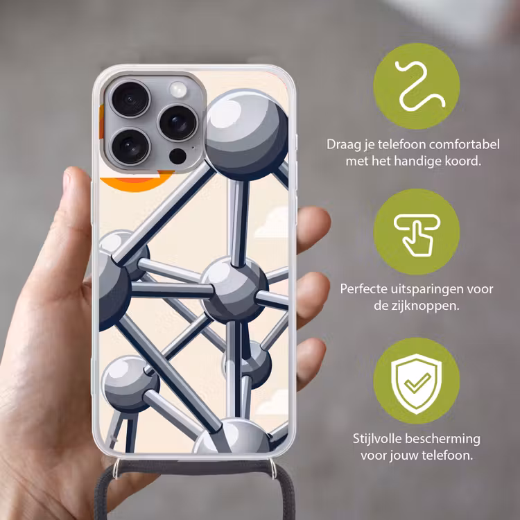 Architectuur - Geometrie - Stad - Modern - Grijs Hoesje iPhone 16 Pro Max met koord klein -sfeer2_NL