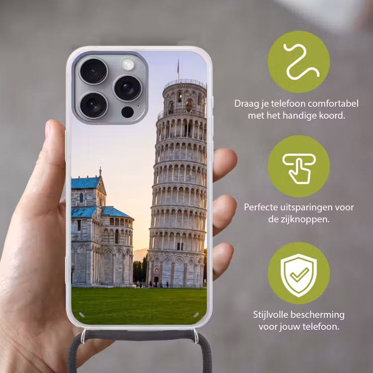 Architectuur - Toren - Pisa - Italië - Zonsondergang Hoesje iPhone 16 Pro Max met koord klein -sfeer2_NL