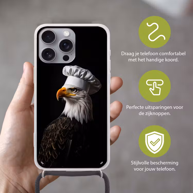 Arend -Amerika - Koksmuts - Vogel - Stoer Hoesje iPhone 16 Pro Max met koord klein -sfeer2_NL