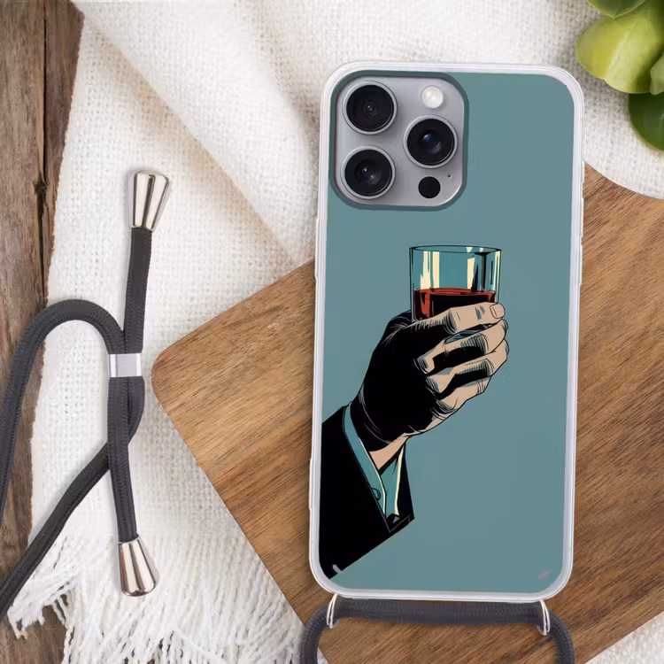 Arm - Glas - Pak - Blauw Hoesje iPhone 16 Pro Max met koord klein -sfeer4