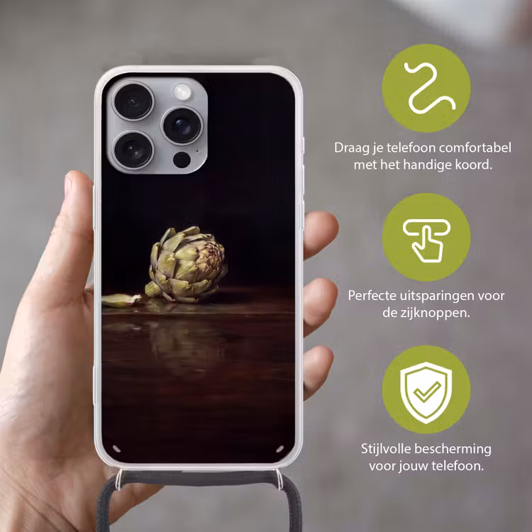 Telefoonhoesje met koord - Artichok - Eten - Klassiek - Artichok - Eten - Klassiek Hoesje iPhone 16 Pro Max met koord klein