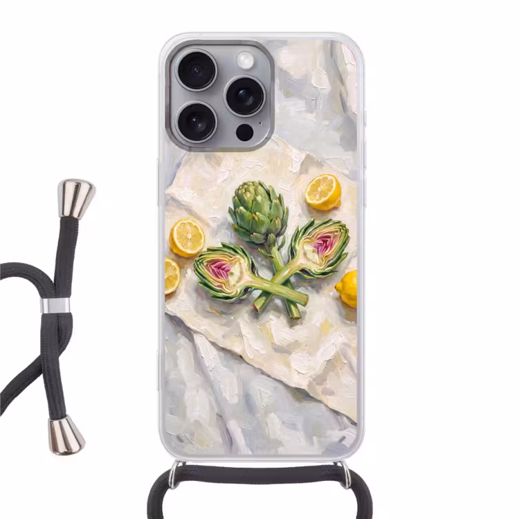 Telefoonhoesje met koord - Artisjok - Citroen - Eten - Artisjok - Citroen - Eten Hoesje iPhone 16 Pro Max met koord klein