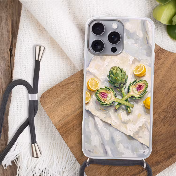 Telefoonhoesje met koord - Artisjok - Citroen - Eten - Artisjok - Citroen - Eten Hoesje iPhone 16 Pro Max met koord klein