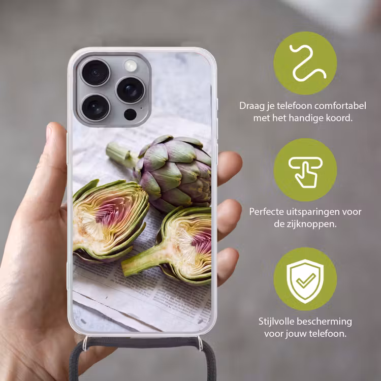 Telefoonhoesje met koord - Artisjok - Doorgesneden - Eten - Artisjok - Doorgesneden - Eten Hoesje iPhone 16 Pro Max met koord klein