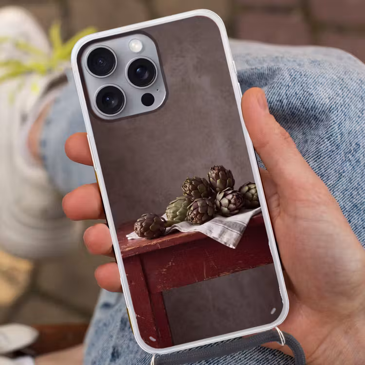 Telefoonhoesje met koord - Artisjok - Eten - Rustiek - Artisjok - Eten - Rustiek Hoesje iPhone 16 Pro Max met koord klein