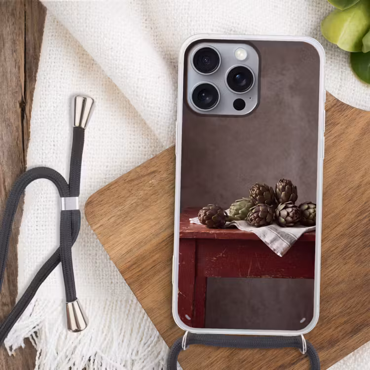 Telefoonhoesje met koord - Artisjok - Eten - Rustiek - Artisjok - Eten - Rustiek Hoesje iPhone 16 Pro Max met koord klein