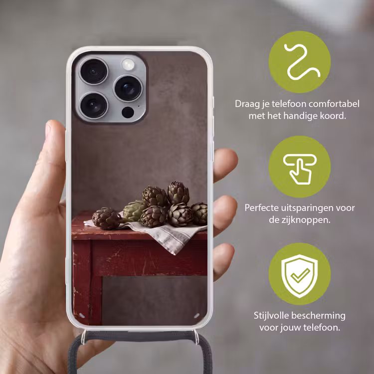 Telefoonhoesje met koord - Artisjok - Eten - Rustiek - Artisjok - Eten - Rustiek Hoesje iPhone 16 Pro Max met koord klein