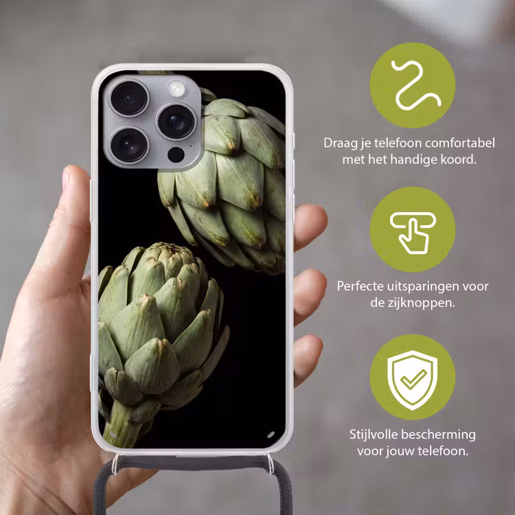 Telefoonhoesje met koord - Artisjok - Groen - Eten - Artisjok - Groen - Eten Hoesje iPhone 16 Pro Max met koord klein