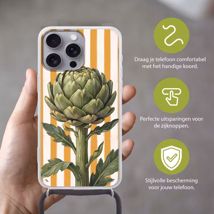 Telefoonhoesje met koord - Artisjok - Modern - Groente - Artisjok - Modern - Groente Hoesje iPhone 16 Pro Max met koord klein