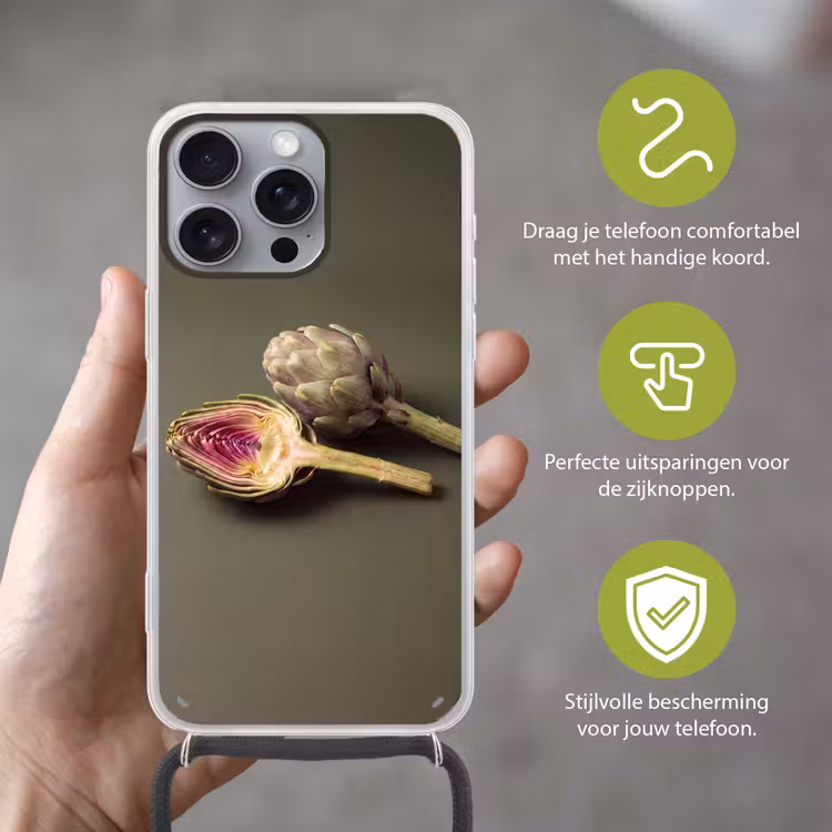 Telefoonhoesje met koord - Artisjok - Paars - Voedsel - Artisjok - Paars - Voedsel Hoesje iPhone 16 Pro Max met koord klein