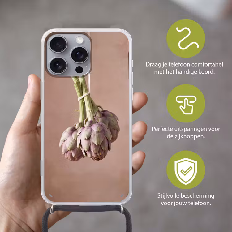 Telefoonhoesje met koord - Artisjokken - Hangend - Groenten - Artisjokken - Hangend - Groenten Hoesje iPhone 16 Pro Max met koord klein