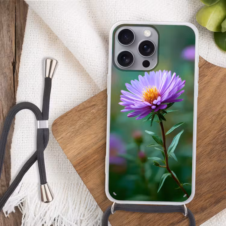 Aster - Paars - Bloem - Blaadjes Hoesje iPhone 16 Pro Max met koord klein -sfeer4