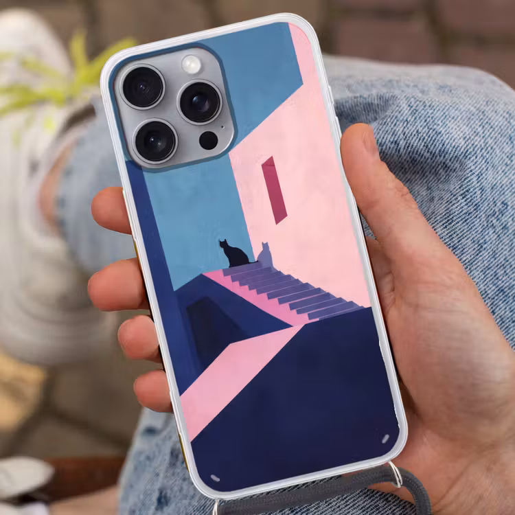 Astronaut - Neon - Roze - Wolken Hoesje iPhone 16 Pro Max met koord klein -sfeer3