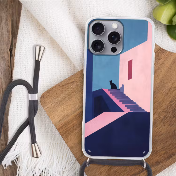 Astronaut - Neon - Roze - Wolken Hoesje iPhone 16 Pro Max met koord klein -sfeer4