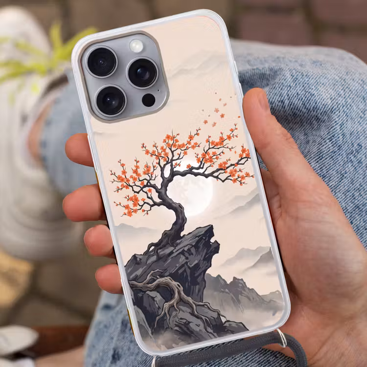 Aziatisch - Bloesem - Rood Hoesje iPhone 16 Pro Max met koord klein -sfeer3