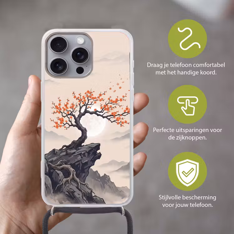 Aziatisch - Bloesem - Rood Hoesje iPhone 16 Pro Max met koord klein -sfeer2_NL