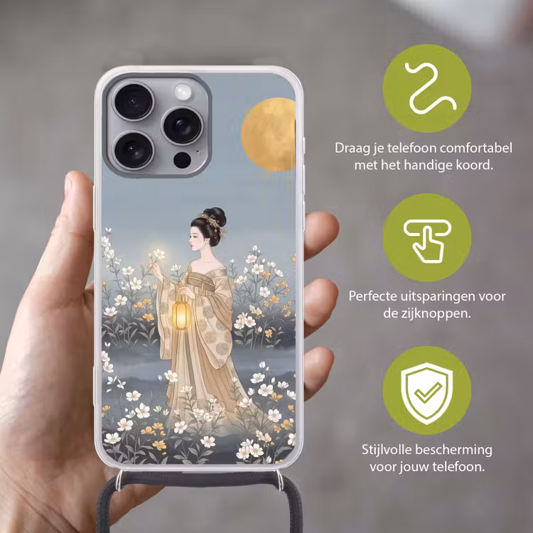 Aziatisch - Vrouw - Kimono Hoesje iPhone 16 Pro Max met koord klein -sfeer2_NL