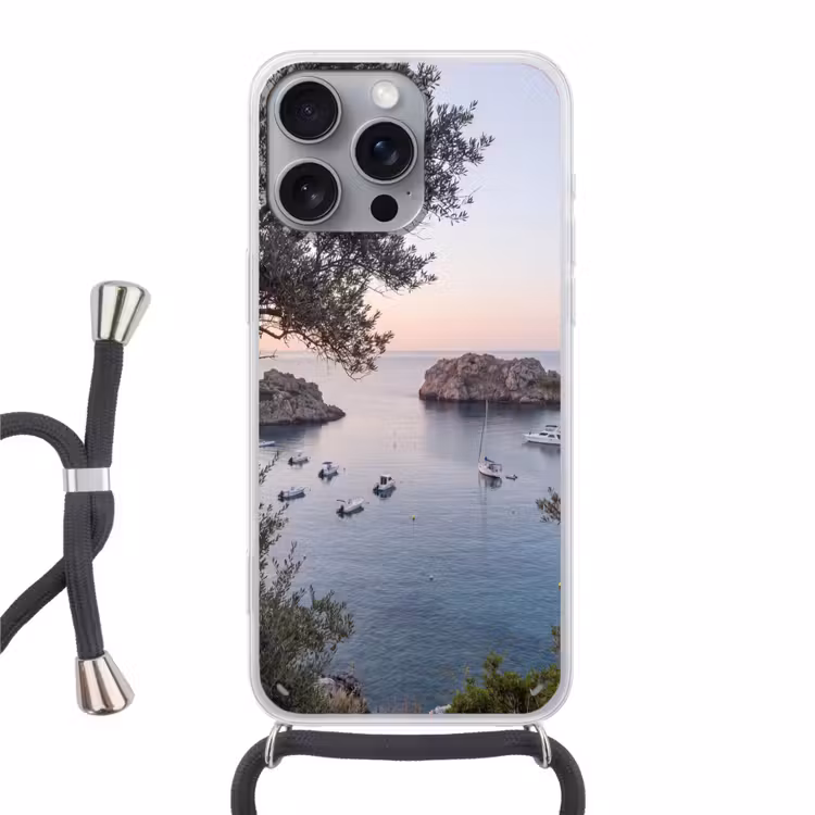 Telefoonhoesje met koord - Baai - boten - zonsondergang - Baai - boten - zonsondergang Hoesje iPhone 16 Pro Max met koord klein