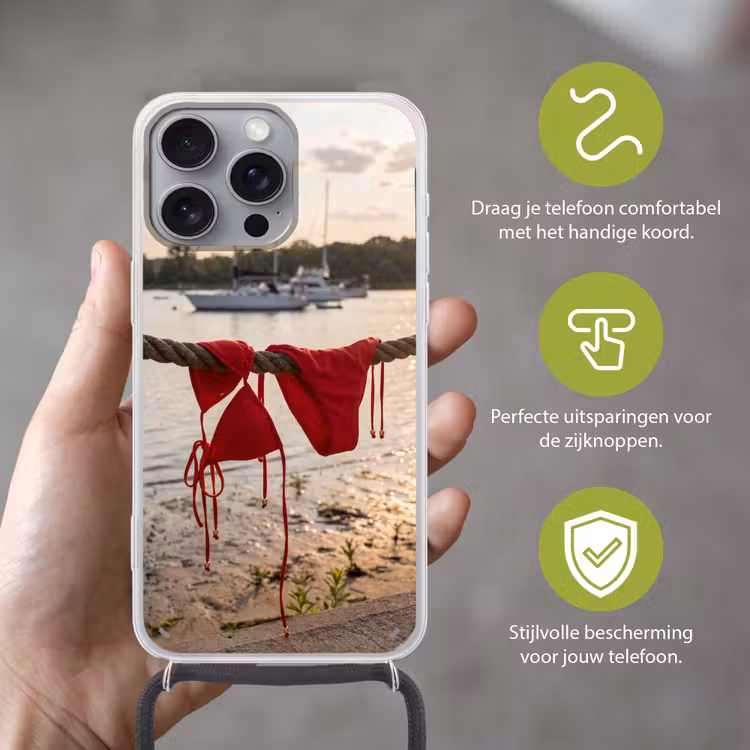 Badkleding - Rood - Zomer - Water - Zonsondergang Hoesje iPhone 16 Pro Max met koord klein -sfeer2_NL