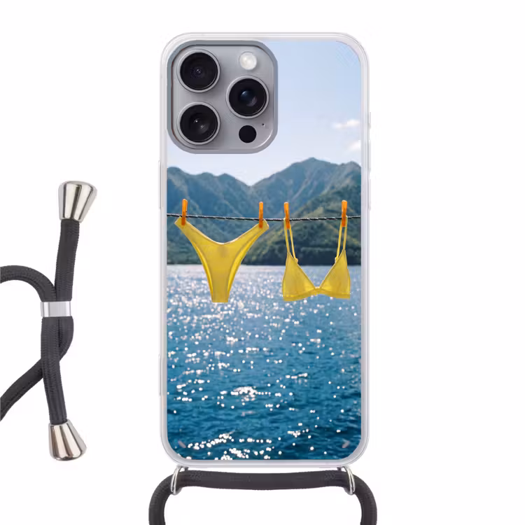 Badmode - Bikini - Zee - Bergen - Geel Hoesje iPhone 16 Pro Max met koord klein -3d
