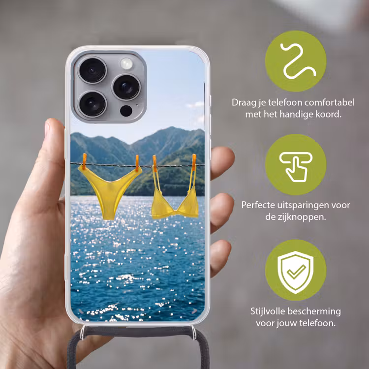 Badmode - Bikini - Zee - Bergen - Geel Hoesje iPhone 16 Pro Max met koord klein -sfeer2_NL