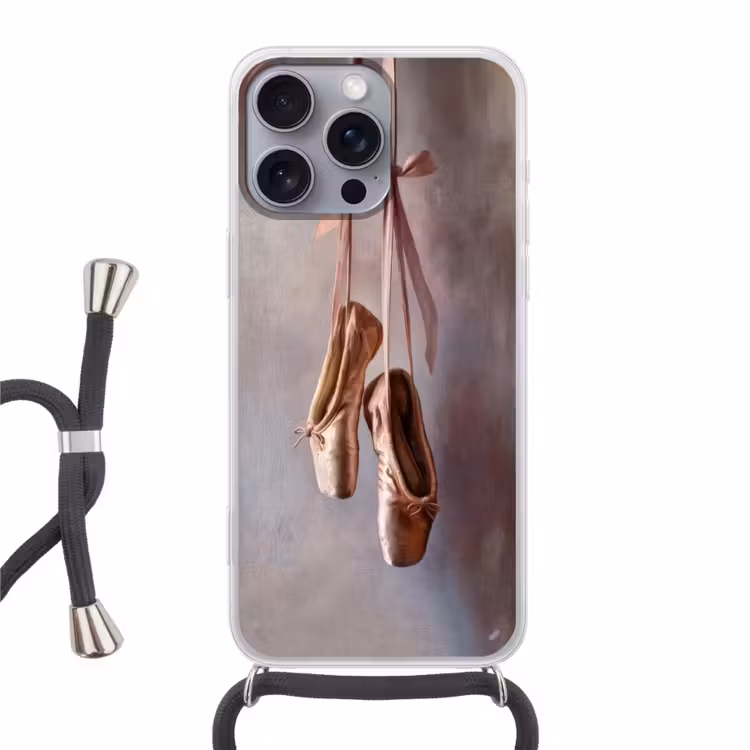 Balletschoenen - Satijn - Aardetinten Hoesje iPhone 16 Pro Max met koord klein -3d
