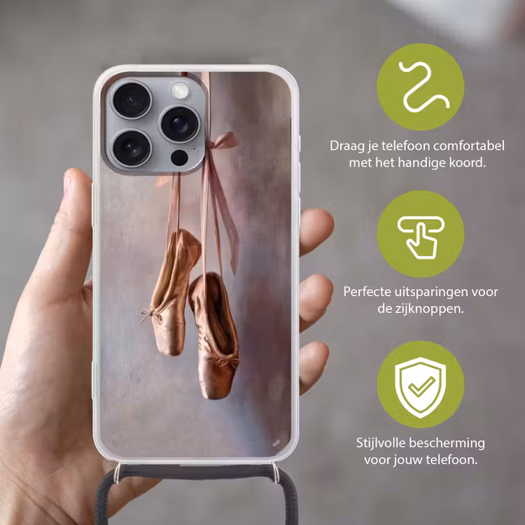 Balletschoenen - Satijn - Aardetinten Hoesje iPhone 16 Pro Max met koord klein -sfeer2_NL