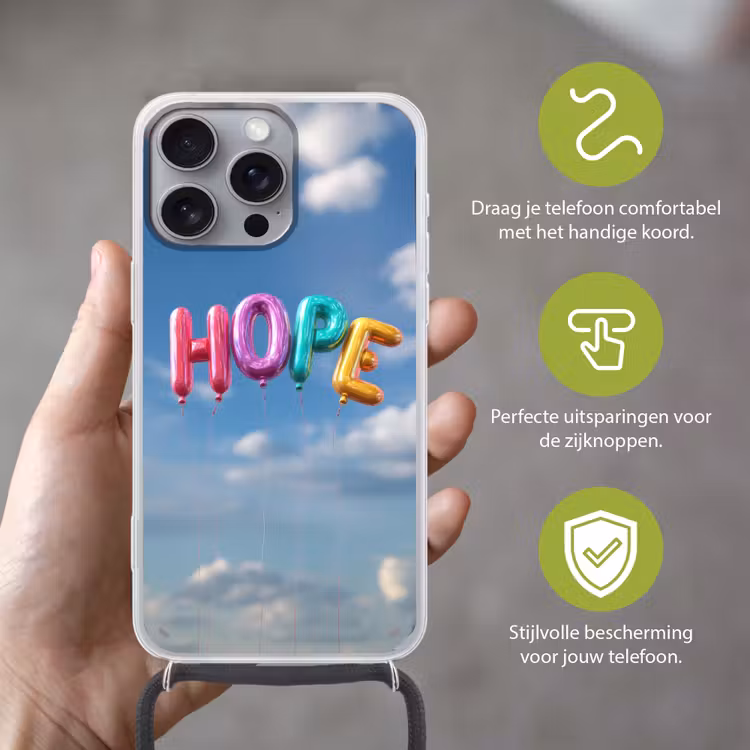 Ballonen - Lucht - Hope Hoesje iPhone 16 Pro Max met koord klein -sfeer2_NL
