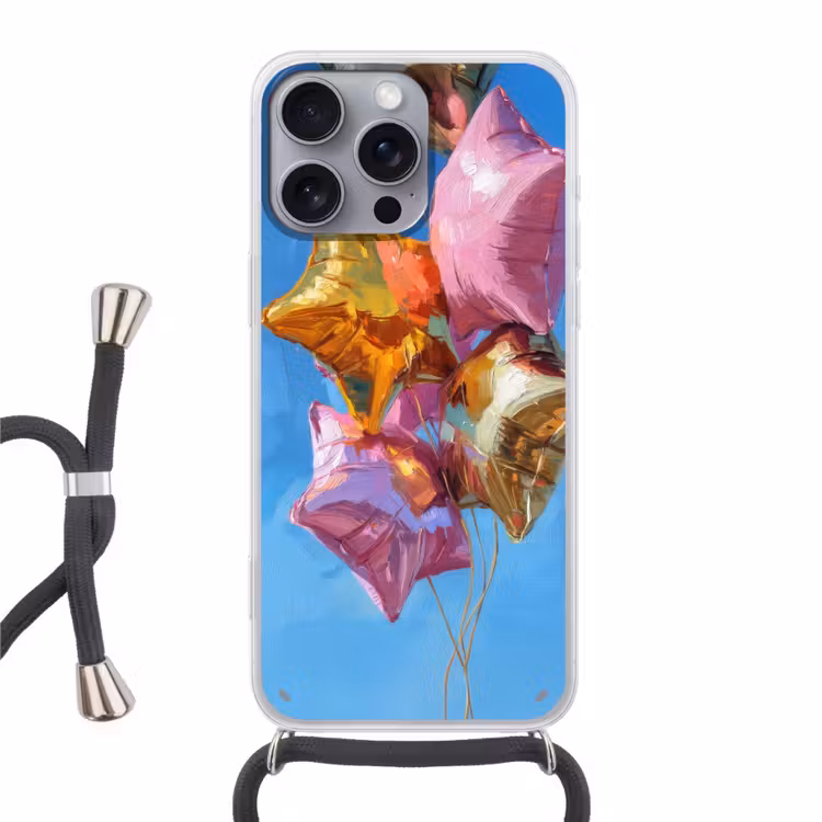 Ballonnen - Goud - Stervorm - Roze Hoesje iPhone 16 Pro Max met koord klein -3d