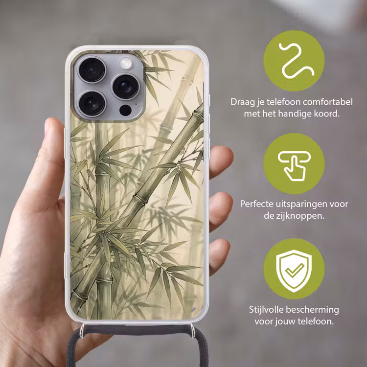 Bamboe - Bladeren - Aziatisch - Groen - Natuur Hoesje iPhone 16 Pro Max met koord klein -sfeer2_NL